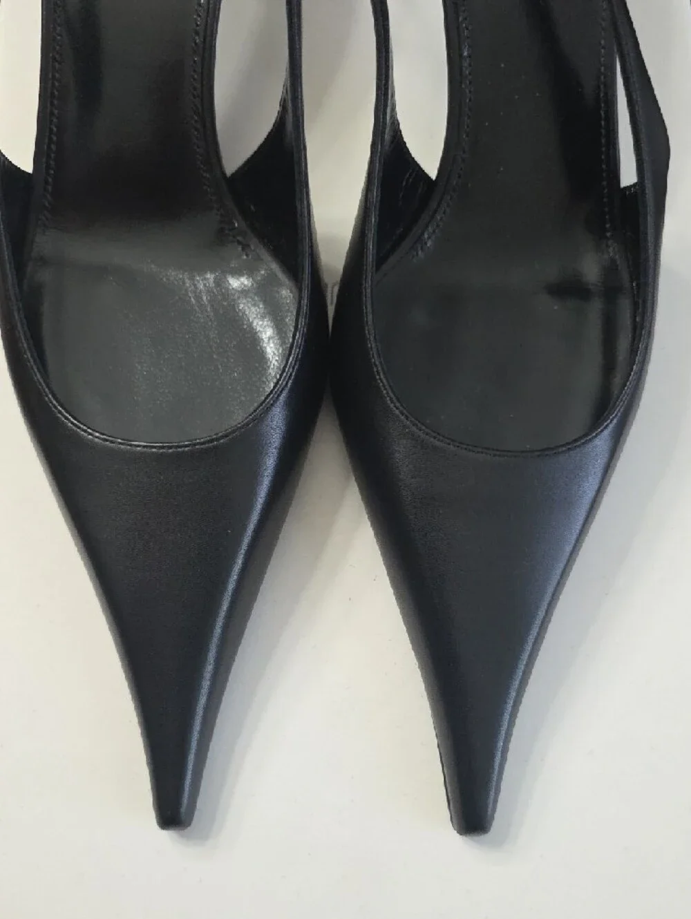 Saint Laurent Black Leather Pointed Slingback Pumps with Gold Accents - Picture 16 of 16